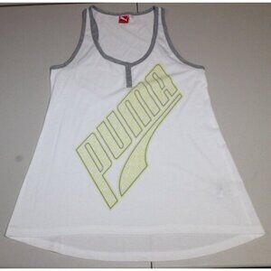 Womens PUMA Logo Scoop Neck Sleeveless Tank Top Medium White Cotton Athletic Gym